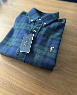 Polo Ralph Lauren Check Shirt Button Down Slim Fit Green Size Medium • £49.99