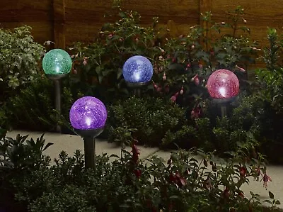 Solar Powered Path Lights 4 Crackle Ball Rainbow LED Change Col Garden 1011730MO • £14.99