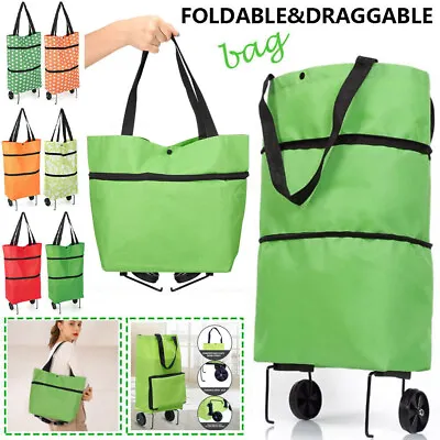 £9.29 • Buy Folding Supermarket Shopping Bag Trolley Grocery Cart On Wheels Reusable Handbag
