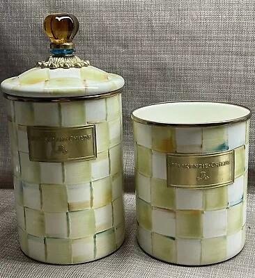 MacKenzie-Childs Parchment Check Enamel 6  & 7  Canisters • $41