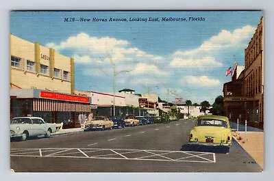 Melbourne FL-Florida New Haven Avenue Looking East Vintage Souvenir Postcard • $7.99