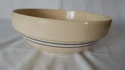 Vintage Marshall Pottery Texas Blue Stripe Farmhouse Stoneware Bowl 12 Inches  • $80.99