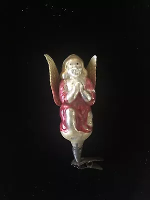 Antique/vintage German Glass Figural  Kneeling Angel W/scrap Wings Clip-on  • $350