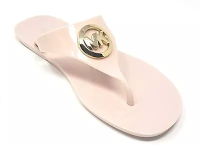 MICHAEL KORS Women's Light Pink Gold Flat Jelly Sandals MK Gold Logo Size 10 New • $55