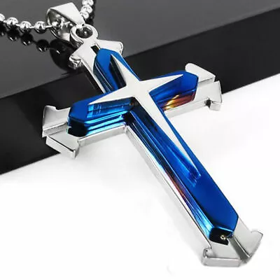 Christian Cross Men Pendant & Necklace Double Stainless Steel Titanium Necklace • $7.98