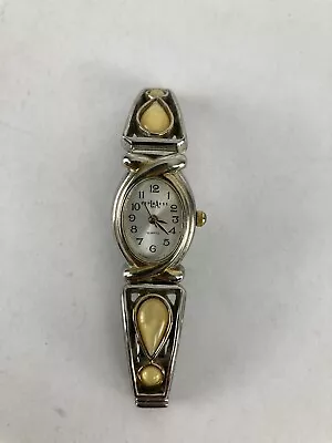 LA Express 17mm Oval Silver Tone Quartz Watch W/bead Inlay Bund Band & Battery • $20