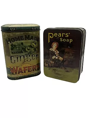 Vintage Homemade Ginger Wafers & Pears Soap Made In England Tins - Lot Of 2 • $19