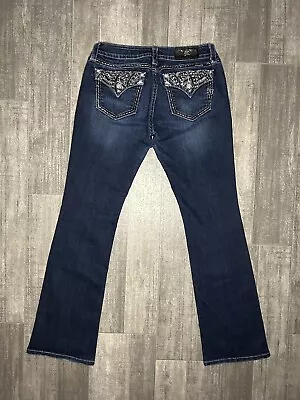 Miss Me Women's Embroidered Signature Boot Jeans Thick Stitch Bling Size 31 • $41.99