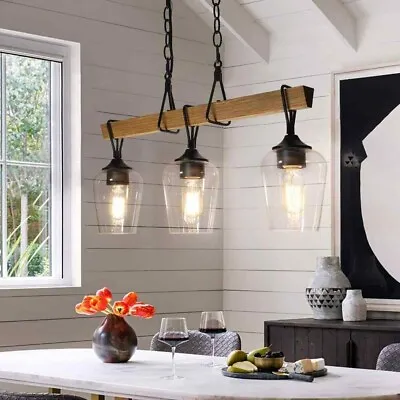 Uolfin Modern Black 25 In. 3-Light Chandelier W/ Painted Wood Accents • $113.97