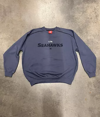 VINTAGE NFL Seattle Seahawks Sweatshirt Mens *2XL* Faded Blue Pullover Spell Out • $27.99