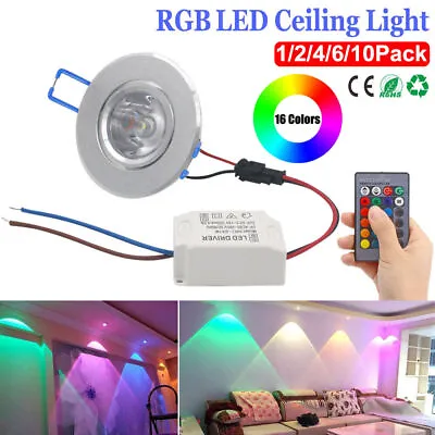 3W RGB Dimmable LED Downlight Colour Changing Recessed Spotlight Ceiling Light • £8.51