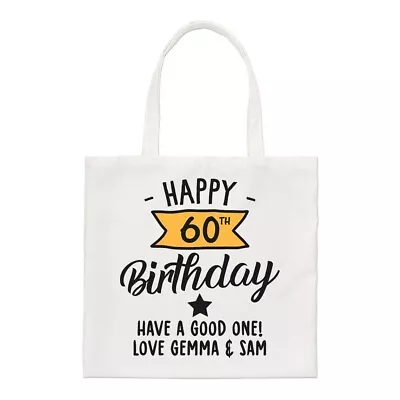 Personalised Happy 60th Birthday Y Banner Regular Tote Bag Mum Dad Shopper • $48.86