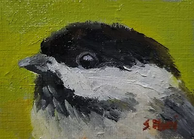 ACEO Chickadee Portrait Original Bird Oil Painting 2.5 X 3.5 In Unframed • $10