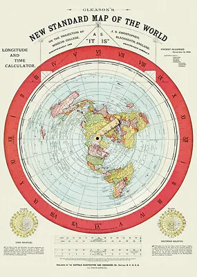 1892 - Flat Earth Map - Gleason's New Standard Map Of The World Poster • $14.99