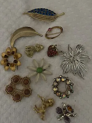 Vintage/Antique Estate Lot Of 12 Pieces Rhinestone And Faux Pearl Brooches Pins • $25