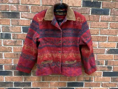 VTG Woolrich Wool Navajo Button Jacket Size LARGE Southwestern Blanket Red • £56.97