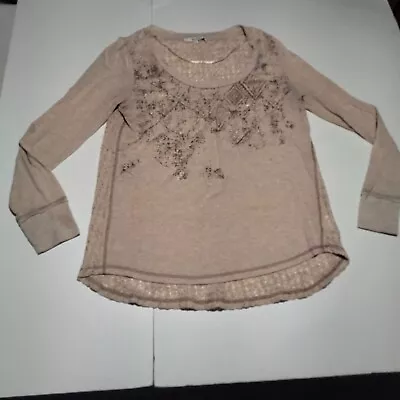 Miss Me Beige Geometric Lace Back Blouse Medium Women's • $8.99