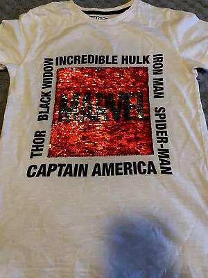 Boys Next Marvel Two Way Sequin Tee Shirt Age 9 Years • £1.99