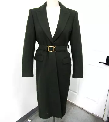 ZARA Manteco Women's Hunter Green Long Wool Belted Coat- SZ L • $75