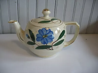 $15 • Buy VTG Handpainted BLUE FLOWER & GOLD ACCENTS TEAPOT SHAWNEE POTTERY USA Made 