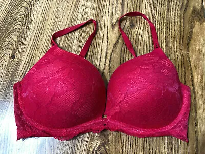 Victoria Secret Sz 34DD Biofit Convertible Push Up Bra Bright Red Lace • $29.99