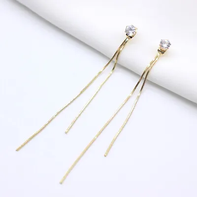 Minimalist Long Tassel Box Chain Threader Earring Sterling Silver Drop Dangle • £4.10