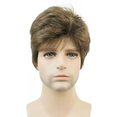 Mens Natural Short Straight Wigs Real Male Full Hair Wig Party Cosplay Toupee • $13.70