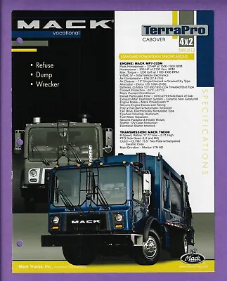 Mack Terrapro Cabover 4x2 Mru612 Trucks 4 Page Specifications Brochure 09/08 • $27.50