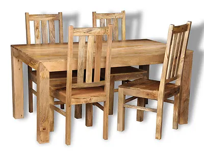 Solid Mango Wood Light 160cm Dining Table & 4 Mango Chairs New Furniture • £704.95