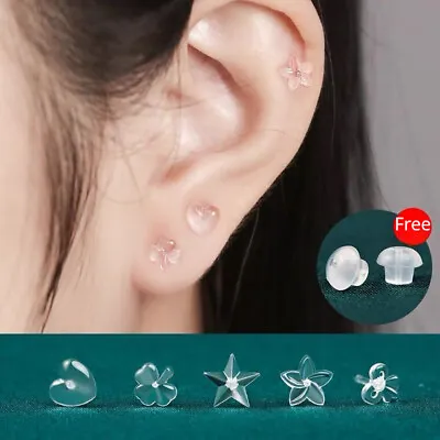 PAIR Clear Resin Earrings Transparent Stud Invisible Piercing Work School • £2.89