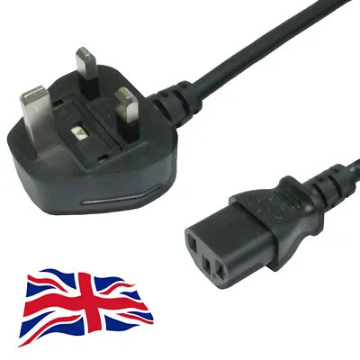 Power Cord UK Plug To IEC Cable C13 Kettle PC Mains Lead Electrical Monitor PC • £6.19