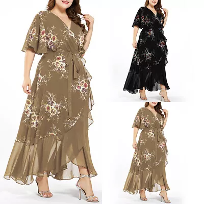 $48.39 • Buy Women's Short Sleeve Floral Long Dress V Neck Casual Loose Dresses Plus Size