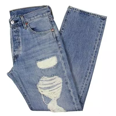 Levi Strauss & Co. Mens 501 Mid-Rise Destroyed Straight Leg Jeans BHFO 0781 • $17.99