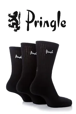 Pringle Mens Sport Socks Black Cotton Ribbed Cushioned - 3 Pair/6 Pair Multipack • £16.99