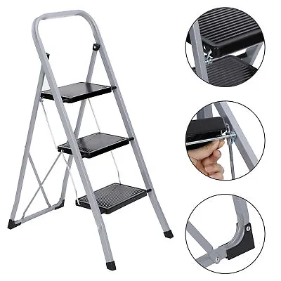 3 Step Ladder Folding Step Stool Wide Anti-Slip Pedal 300Lb Sturdy Steel Ladder • $33.39