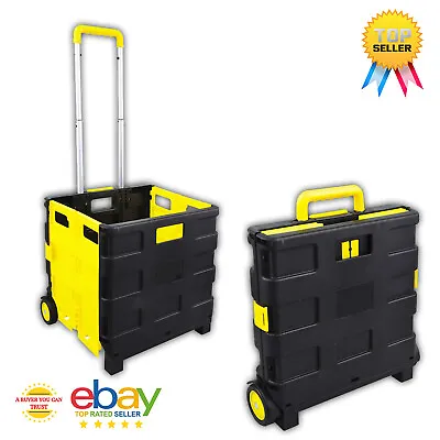 £18.99 • Buy 25kg Large Folding Collapsible Boot Cart Shopping Storage Box Wheel Crate Trolly