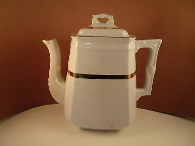 Vintage Royal Ironstone China White Gold Band Teapot Tea Pot • $39.99