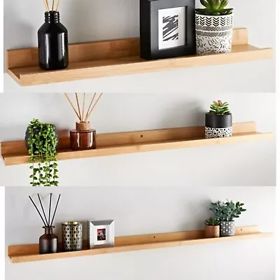 Bamboo Floating Wall Shelves Display Shelf Rack Wall Hanging Book Picture Ledge • £12.95