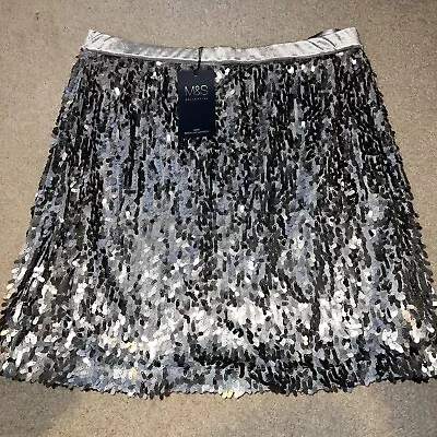 Marks & Spencer Collection Size 12 Seqinned Mini Skirt BNWT  Silver • £15