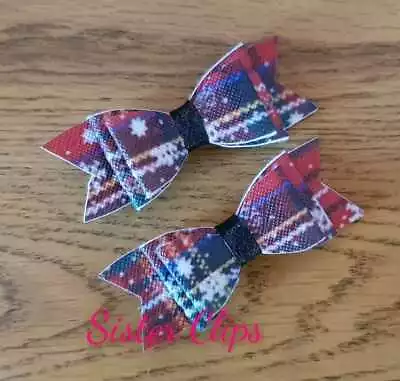 Girls Handmade Christmas Tartan 2.5inch Clips  Set Of 2 • £3.50