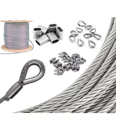 £54.99 • Buy 3,4,5,6,8,10,12mm Wire Rope Kit  Wire GALV Cable DIY KIT Crimping THIMBLE UK