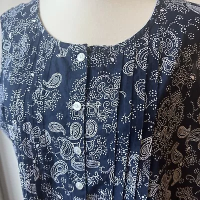 Vermont Country Store Maxi Dress XL Cotton Bandana Print Navy Blue Sleeveless • $22