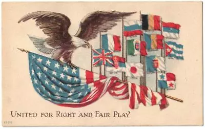 Vintage Patriotic Post Card. Eagle And Flags  United For Right And Fair Play  • $5.47