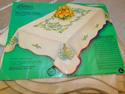 Vintage PARAGON Stamped For Cross Stitch TABLECLOTH Birds In A Basket 59x90  • $37.95