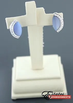 Movado 18k White Gold Diamonds And Chalcedony Earrings • $1595