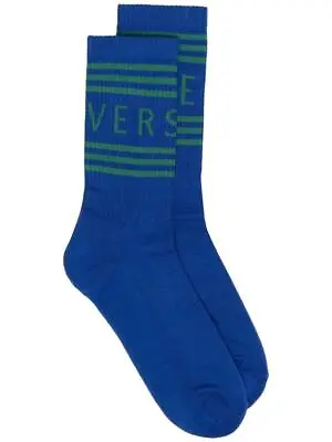 Versace Blue Striped Logo Socks • $45.60