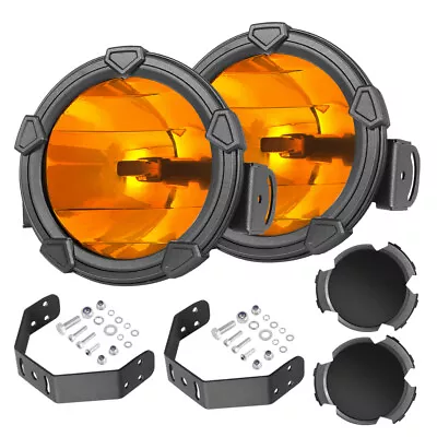 Pair 6-inch Spot Pods Amber PRO Round LED Off-Road Fog Driving Lights W/ Covers • $158.99
