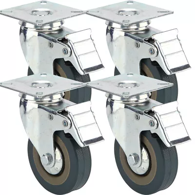 £10.59 • Buy 4 X Heavy Duty 75mm Rubber Swivel Castor Wheels Trolley Caster Brake 360KG UK