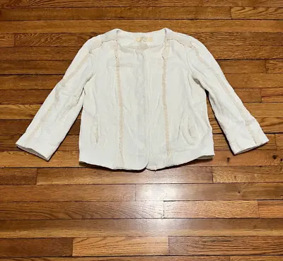 VANESSA BRUNO ATHE Textured Blazer Coat Womens Size 38 Ivory Snap Button Boho • $17.44