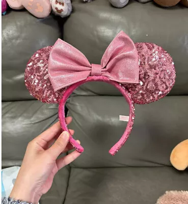 US Disney Parks Pink Minnie Mouse Bow Sequins Headband Ears NWT 2022 • $15.49